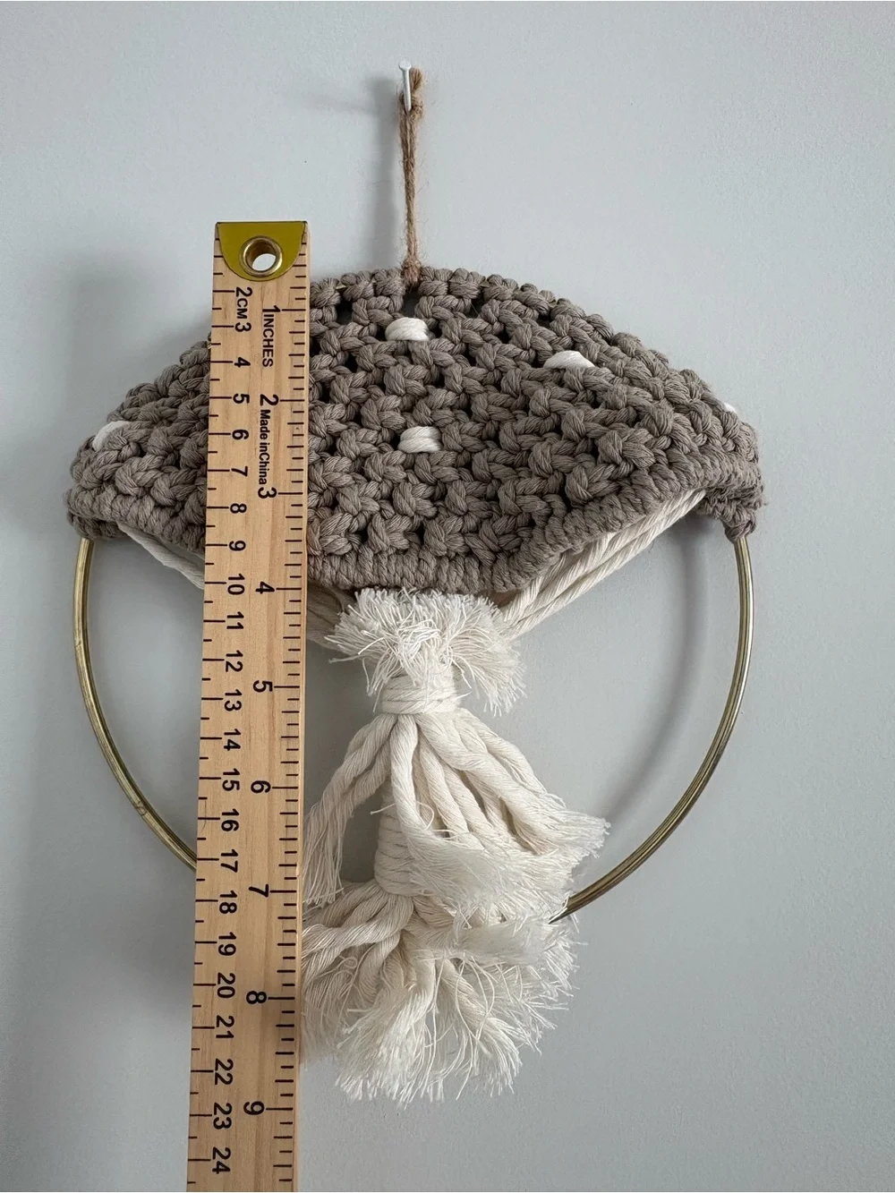 Handmade Macrame Mushroom Wall Hanging in Taupe and Cream